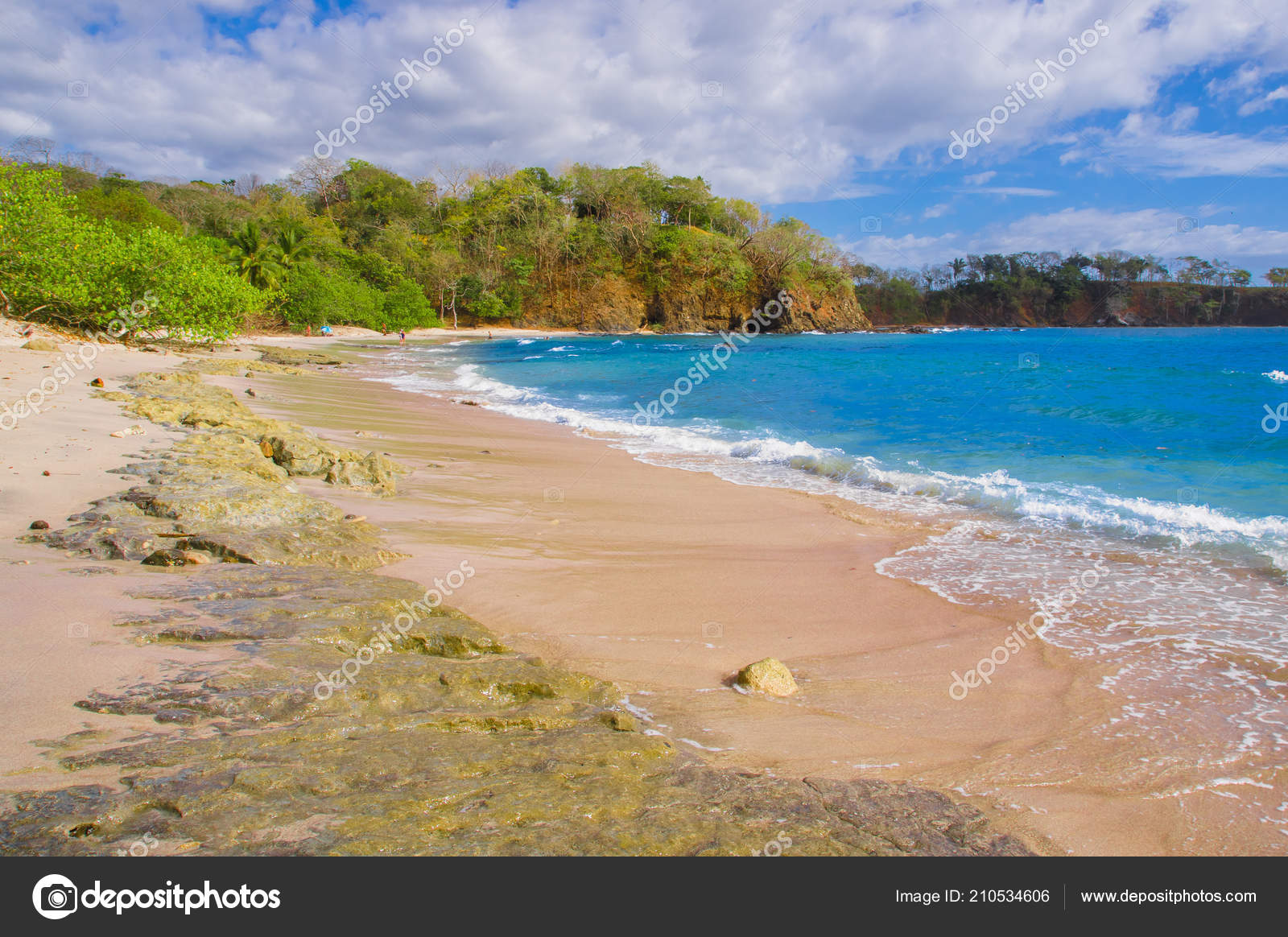 Beautiful big open sand beach Montezuma, in sunny day a