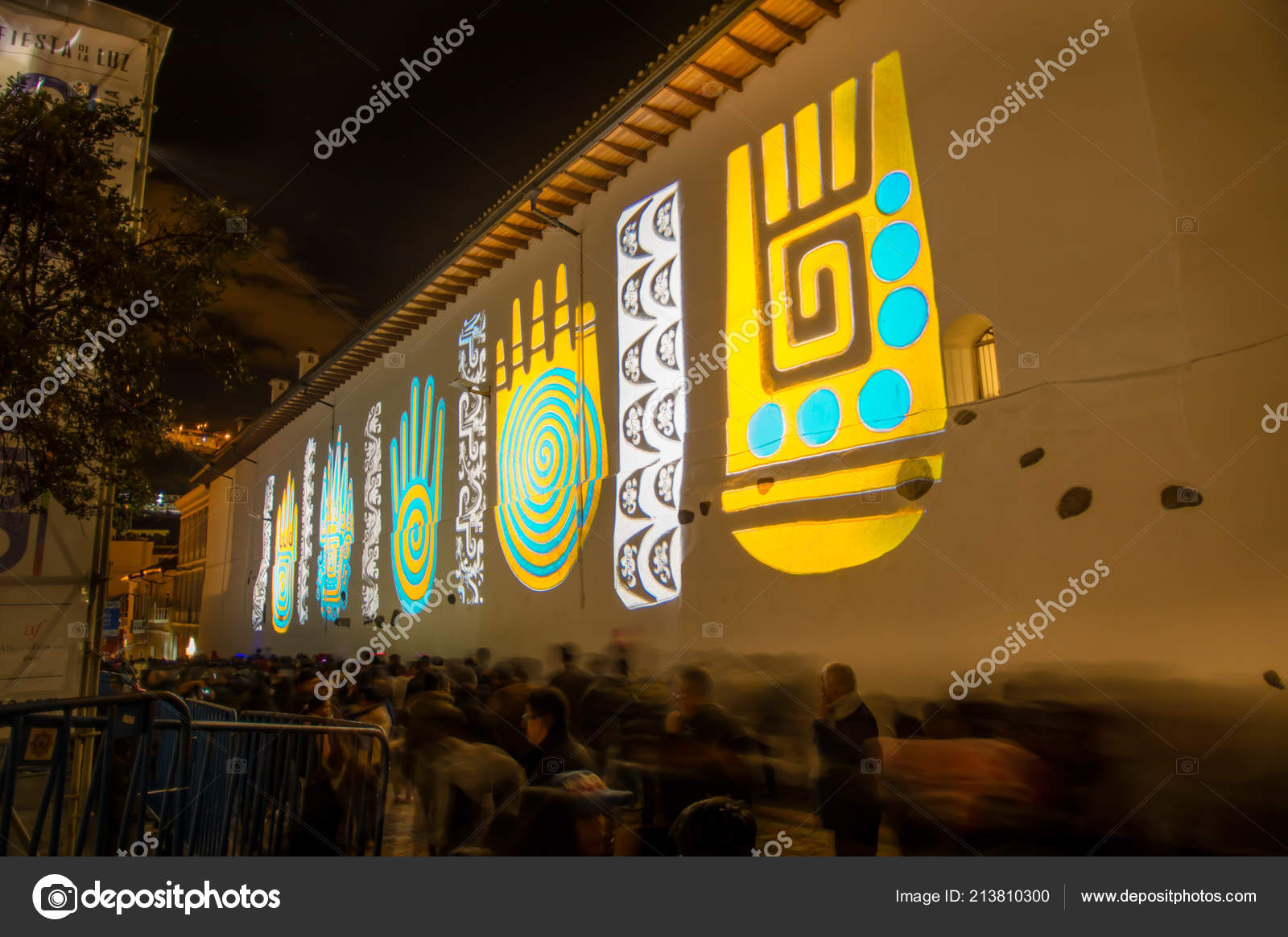 QUITO, ECUADOR AUGUST, 15, 2018 Close up of spectacle of lights