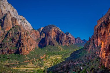 Ünlü melekler doğal Zion Canyon yaz, mavi gökyüzü ile güzel bir güneşli gün bakan Zion National Park, Springdale, güneybatı Utah açılış, panoramik manzaralı
