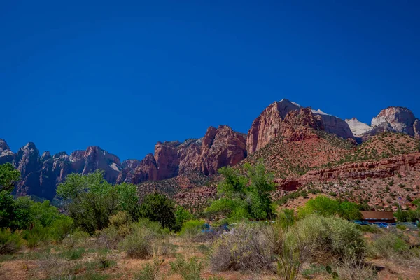 Úžasné Krajiny Tři Patriarchové Zion National Park Pozadí Krásné Modré — Stock fotografie