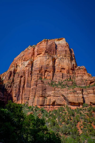 Gratwanderung in wunderschöner Landschaft im Zion Nationalpark entlang des Engel-Landungspfades, Wandern im Zion Canyon, utah — Stockfoto