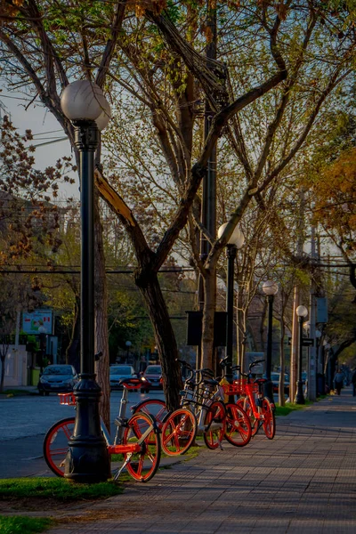 Santiago Chile Septiembre 2018 Vista Aire Libre Las Bicicletas Estacionadas —  Fotos de Stock