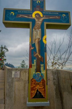 Santiago, Şili - 16 Ekim 2018: Açık görünümünü kafam iyi çapraz San Cristobal tepenin üst kısmındaki