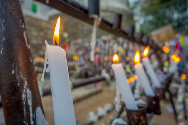 Close up of candles burning at San Cristobal Hill — Stock Photo, Image