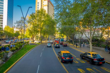 SANTIAGO DE CHILE, CHILE - OCTOBER 16, 2018: Traffic on Avenida Libertador Bernardo OHiggins avenue in Santiago, Chile