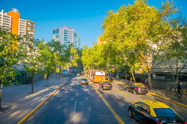 SANTIAGO DE CHILE, CHILE - OCTOBER 16, 2018: Traffic on Avenida Libertador Bernardo OHiggins avenue in Santiago, Chile