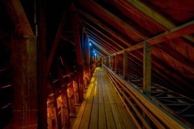 Chiloe, Şili - Eylül, 27, 2018: Nercon tarihi kilise kapalı görünümünü, Castro chilota komün bulunan Katolik Tapınağı Unesco tarafından dünya mirası olarak kabul