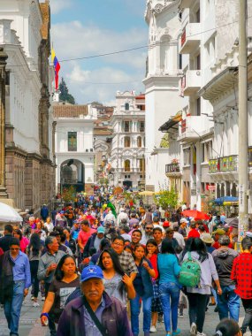 Quito, Ekvador, 29 Eylül 2019: Quito, Ekvador 'un tarihi merkezi. Unesco tarafından ilan edildi.