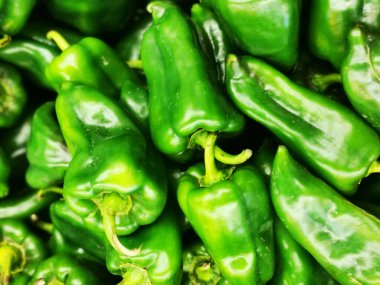 Hasat arka planında yeşil biber. Yakın çekim