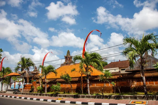 Bandeiras Nas Ruas Bali Antes Celebração Dia Independência Indonésia Bali — Fotografia de Stock