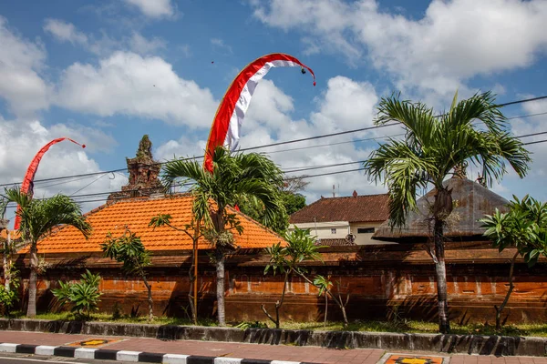 Bandeiras Nas Ruas Bali Antes Celebração Dia Independência Indonésia Bali — Fotografia de Stock