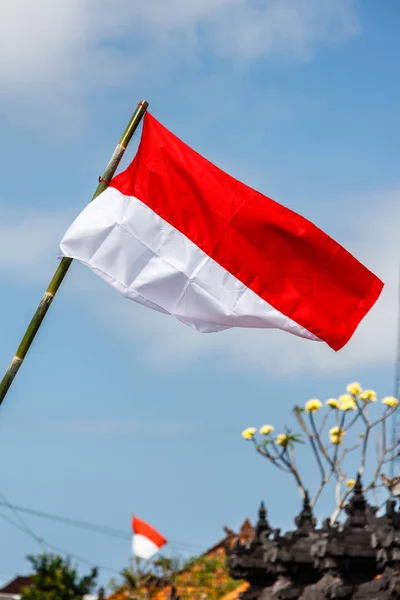 Bendera Jalan Jalan Bali Sebelum Perayaan Pada Hari Kemerdekaan Indonesia — Stok Foto