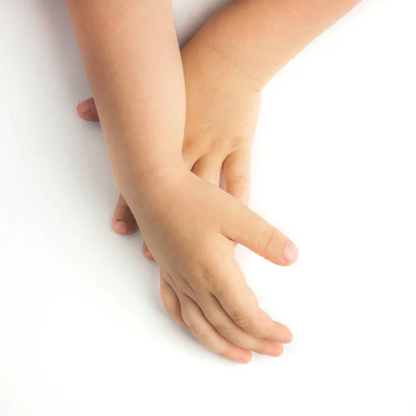 Beyaz Bir Arka Plan Üzerinde Izole Çocuk Eller — Stok fotoğraf