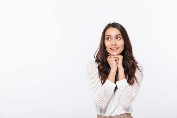 Portrait Smiling Asian Businesswoman Looking Away Copy Space Isolated White — Stock Photo, Image