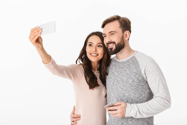 Image Jeune Couple Heureux Aimant Isolé Sur Fond Blanc Regarder — Photo