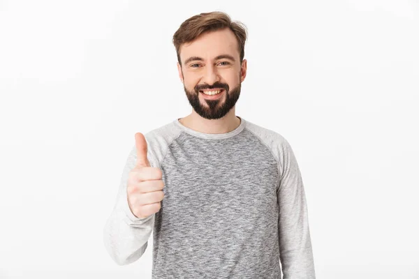 Image Cheerful Young Man Isolated White Wall Background Looking Camera — Stock Photo, Image