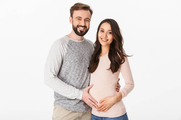 Beeld Van Een Gelukkige Jongeman Die Met Zijn Zwangere Vrouw — Stockfoto