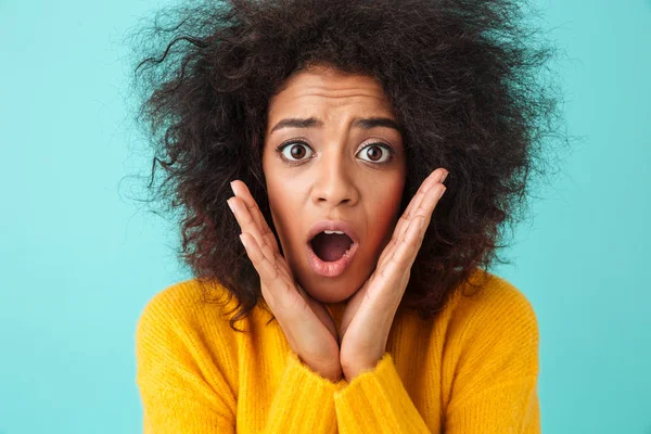 Beeld Close Van Emotionele Vrouw Haar Gezicht Grijpen Reageren Met — Stockfoto