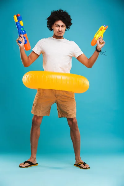 Full Length Portrait Funny Young African Man Having Fun Two — Stock Photo, Image