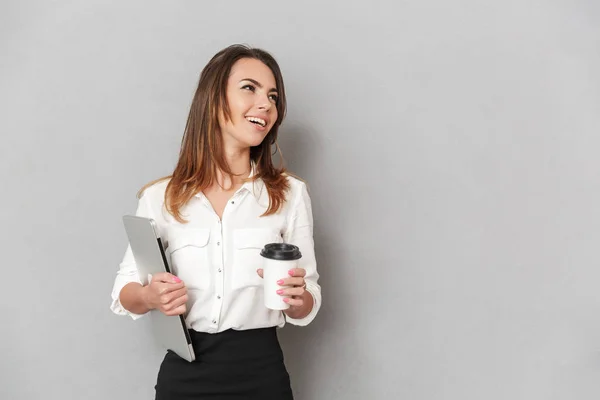 Retrato Una Joven Mujer Negocios Feliz Mirando Hacia Otro Lado — Foto de Stock