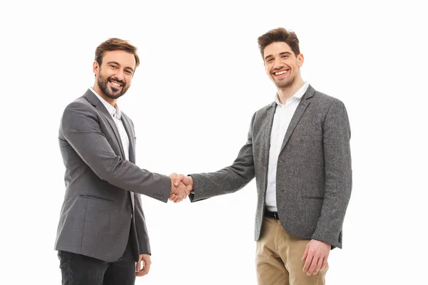 Portrait Two Confident Business Men Shaking Hands Isolated White Background — Stock Photo, Image