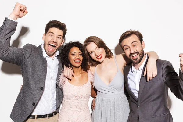 Grupo Personas Felices Bien Vestidos Multirraciales Celebrando Juntos Aislados Sobre — Foto de Stock