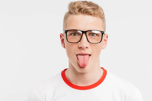 Beeld Close Van Blonde Grappige Jongen Hebben Schone Gezonde Huid — Stockfoto