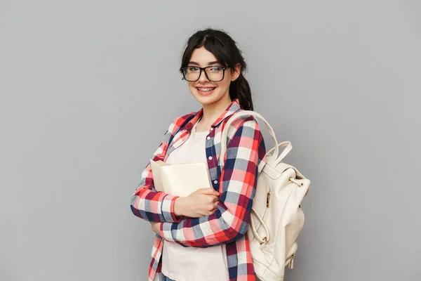 Image Jolie Jeune Fille Mignonne Étudiant Debout Isolé Sur Fond — Photo