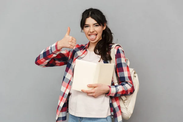 Obrázek Studenta Krásná Roztomilá Mladá Dáma Stojící Izolované Nad Šedým — Stock fotografie