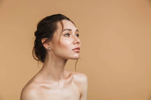 Beauty Porträtt Ganska Sensuell Topless Kvinna Som Tittar Bort Isolerade — Stockfoto