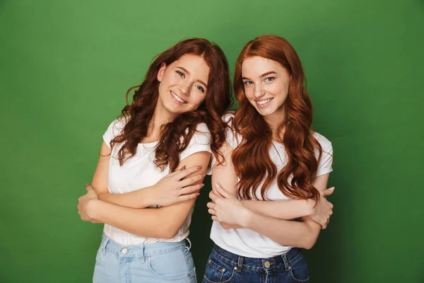 Retrato Duas Meninas Adoráveis 20S Com Cabelo Gengibre Desgaste Casual — Fotografia de Stock