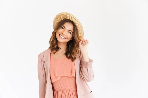 Imagen Increíble Joven Bonita Mujer Pie Aislada Sobre Fondo Pared — Foto de Stock