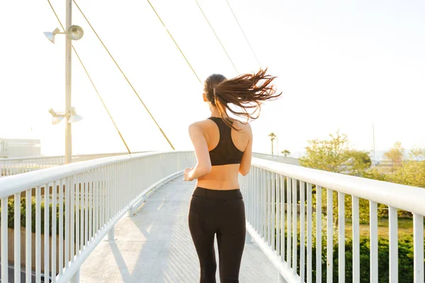 Volver Ver Imagen Increíble Joven Asiático Deportes Mujer Corriendo Aire — Foto de Stock