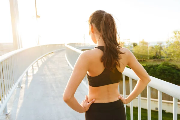 Back View Picture Amazing Young Asian Sports Woman Standing Outdoors — Stock Photo, Image