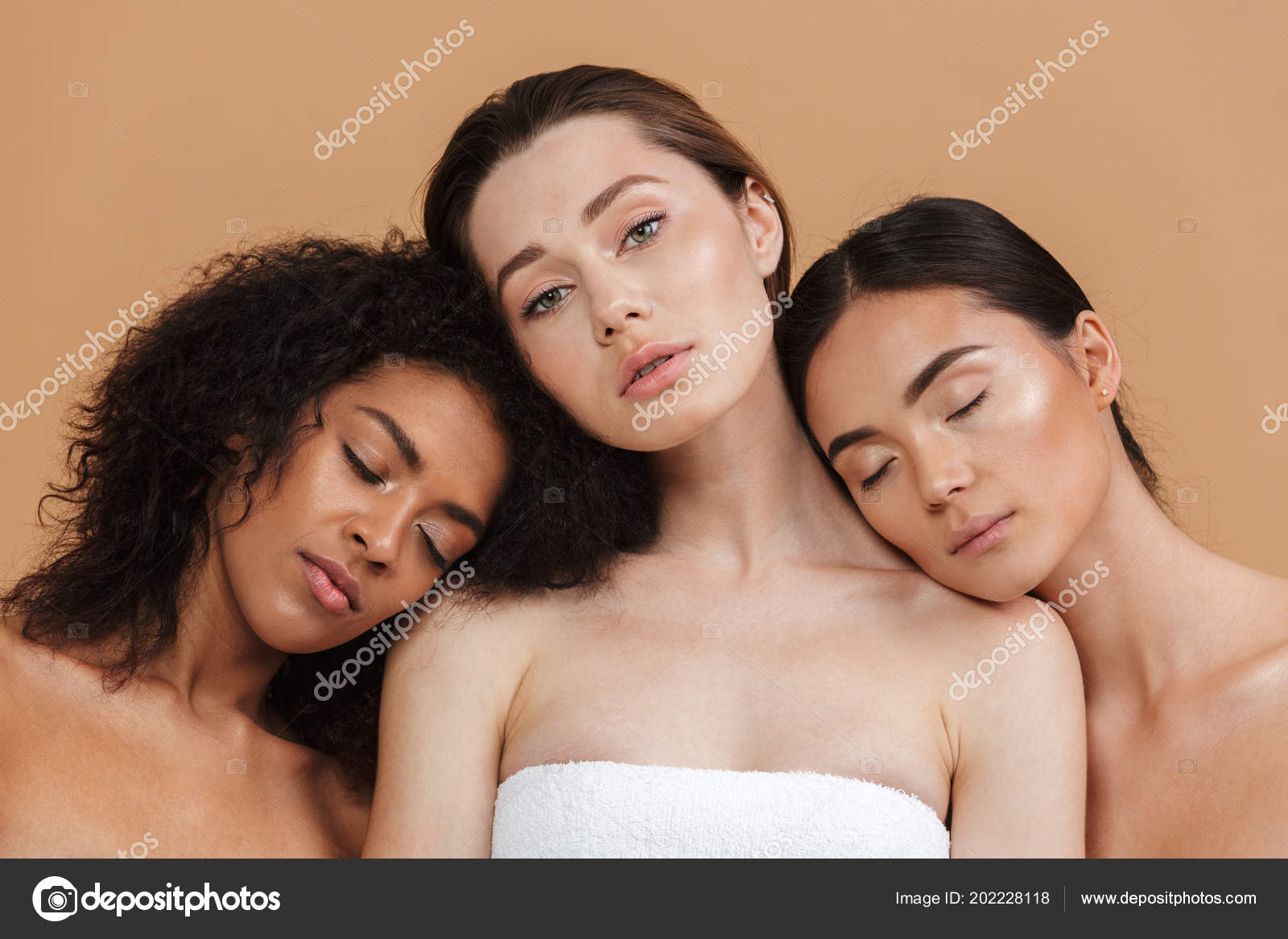 Beauty Portrait Three Nude Multiracial Women Caucasian African American Asian Stock Photo by ©Vadymvdrobot 202228118 image