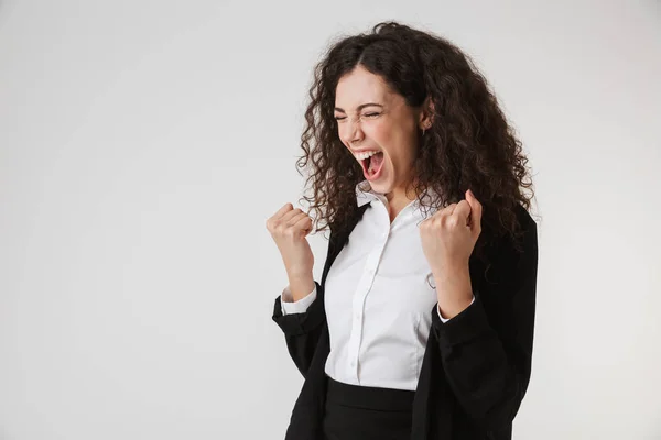 Portret Van Een Woedend Jonge Zakenvrouw Schreeuwen Geïsoleerd Witte Achtergrond — Stockfoto