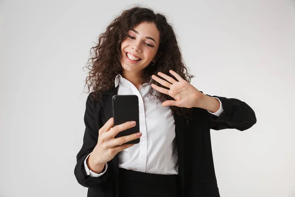 Retrato Una Mujer Negocios Bastante Joven Tomando Una Selfie Aislada —  Fotos de Stock