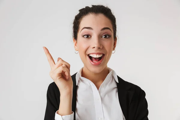 Imagen Joven Mujer Negocios Feliz Emocionado Señalando Aislado Sobre Pared —  Fotos de Stock