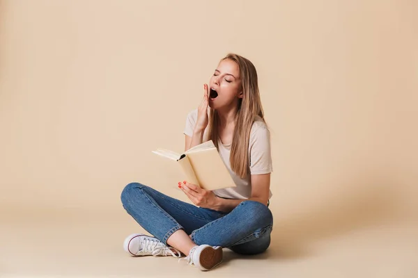 Photo Bored Tired Woman Wearing Casual Clothing Sitting Floor Legs — Stock Photo, Image