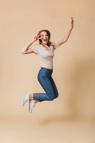 Portrait Pleine Longueur Une Femme Européenne Joyeuse Ans Portant Des — Photo