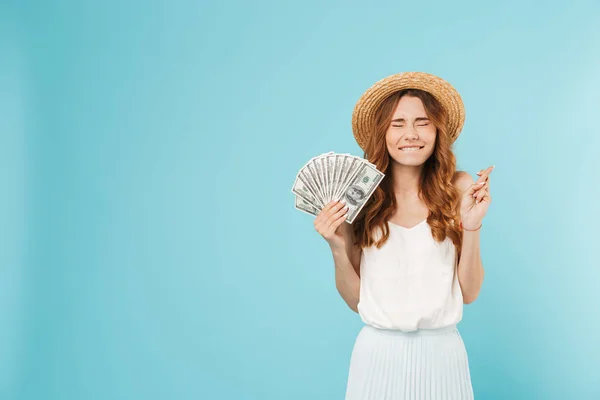 Foto Joven Emocional Esperanzador Linda Mujer Caucásica Aislado Sobre Fondo —  Fotos de Stock