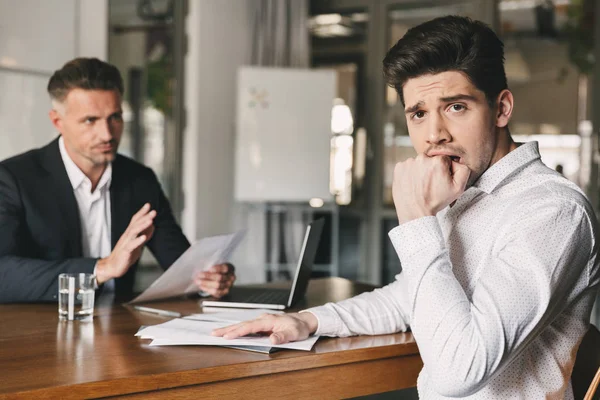 Business Career Placement Concept Uptight Nervous Man Worrying Job Interview — Stock Photo, Image
