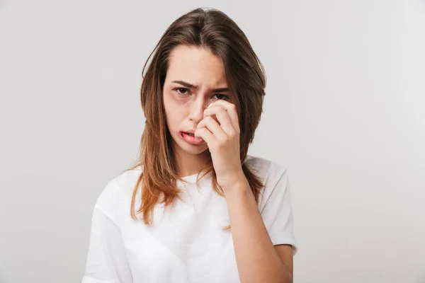 Imagen Una Triste Niña Discapacitada Con Arañazos Moretones Cara — Foto de Stock