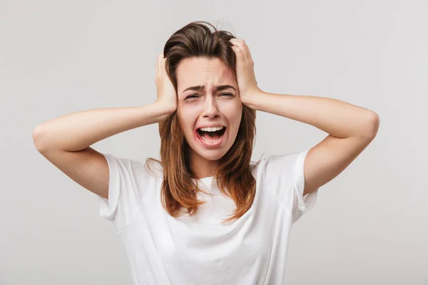 Afbeelding Van Een Bang Schreeuwen Triest Uitgeschakeld Jong Meisje Met — Stockfoto