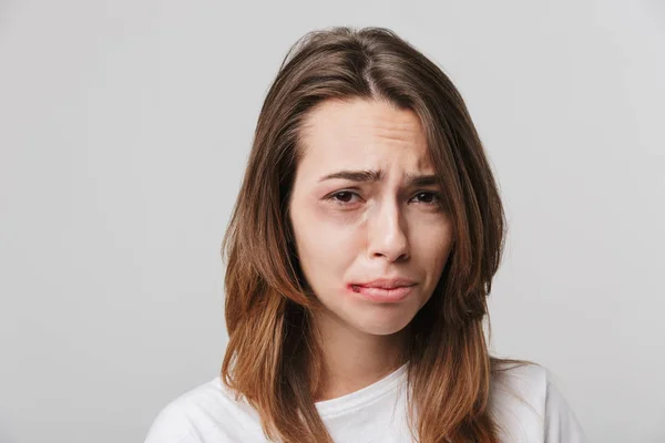 Imagen Una Triste Niña Discapacitada Con Arañazos Moretones Cara — Foto de Stock