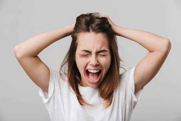 Afbeelding Van Een Bang Schreeuwen Triest Uitgeschakeld Jong Meisje Met — Stockfoto