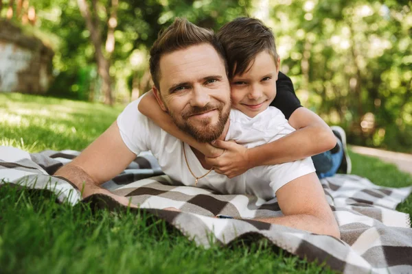 Image Happy Young Father Have Fun His Little Son Outdoors — Stock Photo, Image