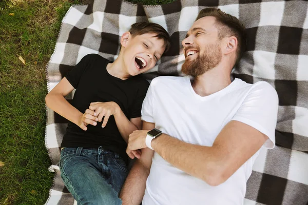 Image Happy Young Father Have Fun His Little Son Outdoors — Stock Photo, Image