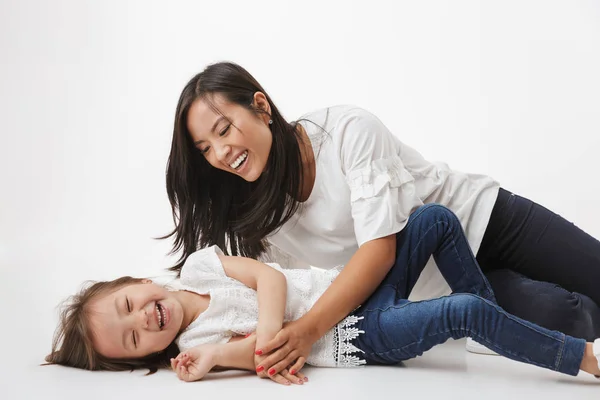 Image Happy Excited Young Asian Woman Mother Her Little Girl — Stock Photo, Image