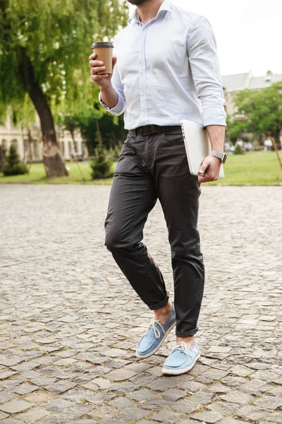 Cropped Image Young Businesslike Man Formal Wear Walking Green Park — Photo